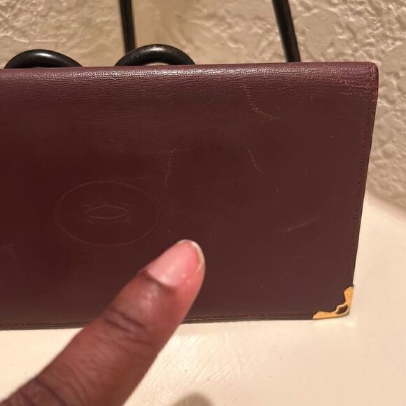 Cartier International Long Wallet Maroon Leather Gold Metal Corners CC Logo - Picture 3 of 12